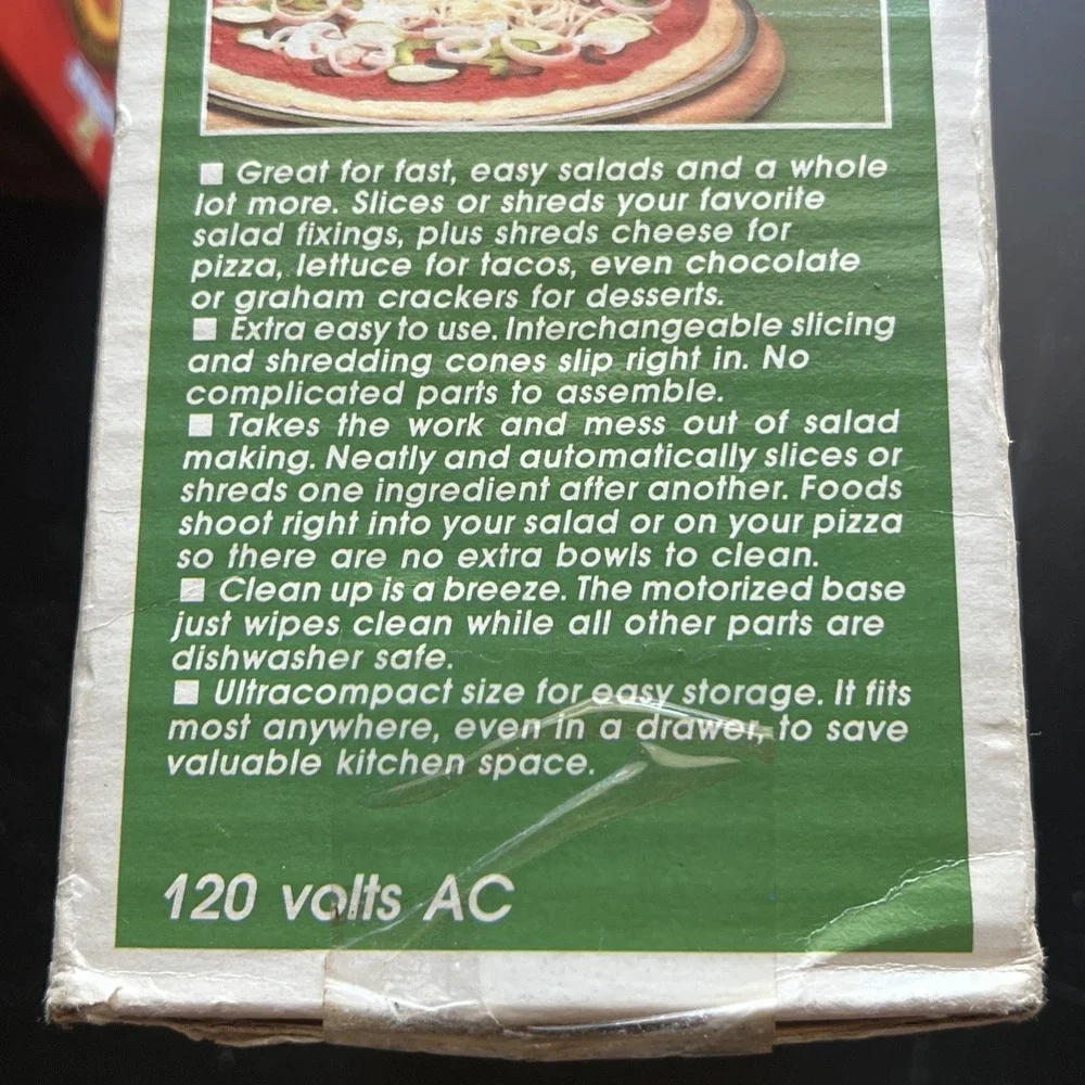 Vintage 1989 Presto 02910 Salad-Shooter Electric Food Slicer Shredder New NOS